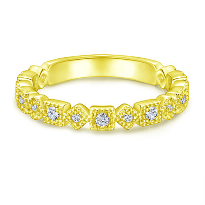 Sterling Silver Geometric Shape White Yellow Gold Rose Gold Wedding Band