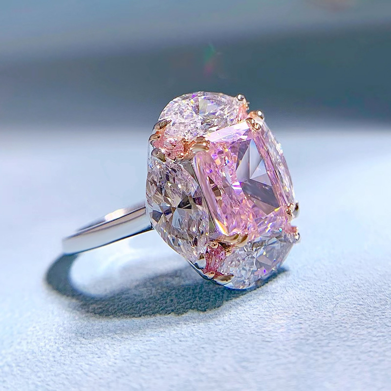 4Ct Pink Diamond Radiant Cut Prong Setting Luxury Style Ring-Sterling Silver-lornajewelry