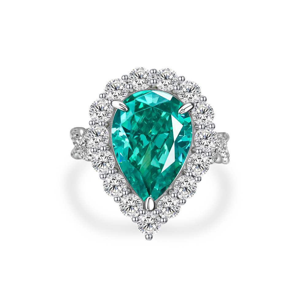 5Ct Radiant Paraiba Tourmaline Pear Cut Halo Pave Ring-Sterling Silver-lornajewelry