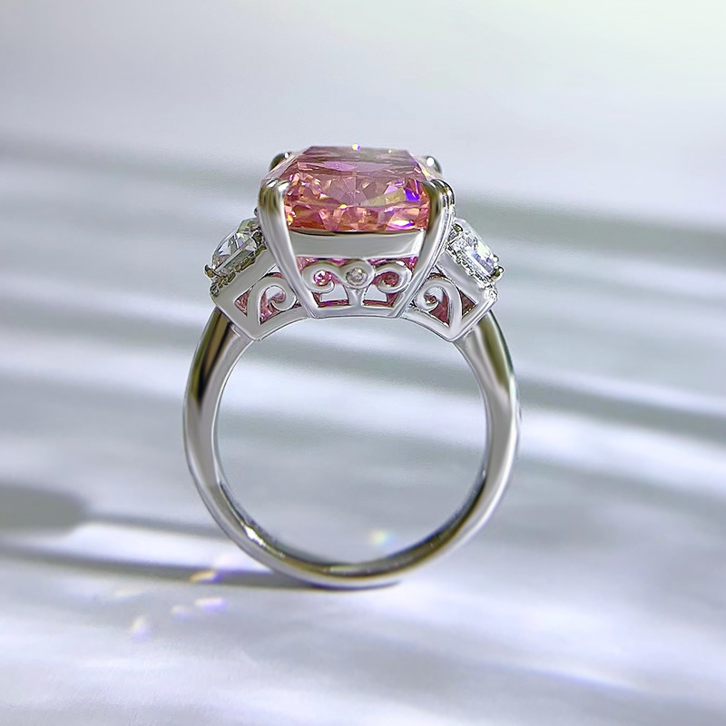 9Ct Pink Cushion Gemstone Three-Stone Ring-Sterling Silver-lornajewelry