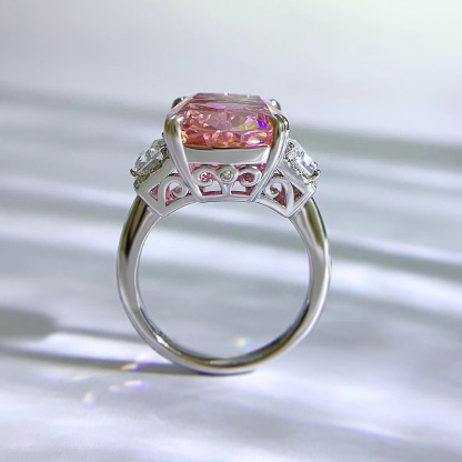 9Ct Pink Cushion Gemstone Three-Stone Ring-Sterling Silver-lornajewelry