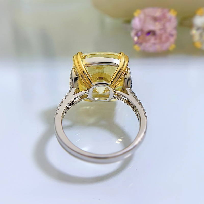 11Ct Yellow Cushion Cut Gemstone Solitaire Ring-Sterling Silver-lornajewelry