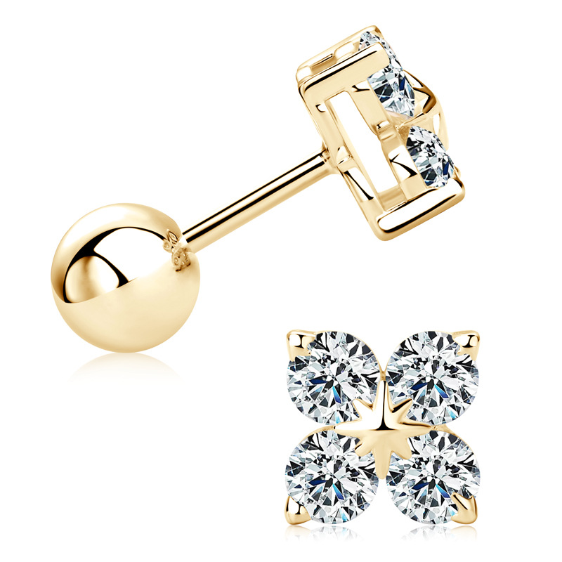 Moissanite Four-Leaf Clover Design Earrings – White Gold / Yellow Gold / Rose Gold