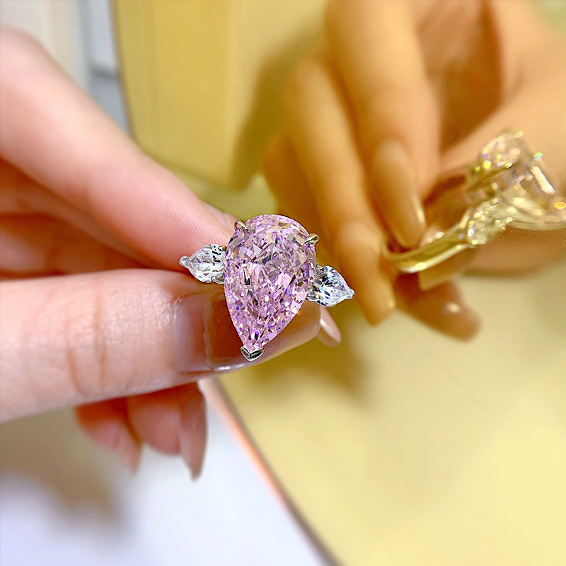 8Ct Elegant Pear Cut Pink Sapphire Three Stone Engagement Ring In Sterling Silver-Sterling Silver-lornajewelry