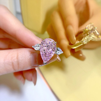 8Ct Elegant Pear Cut Pink Sapphire Three Stone Engagement Ring In Sterling Silver-Sterling Silver-lornajewelry