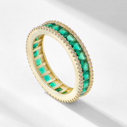 Full Pavé Sparkle Ring  Princess Cut Wedding Band In Sterling Silver