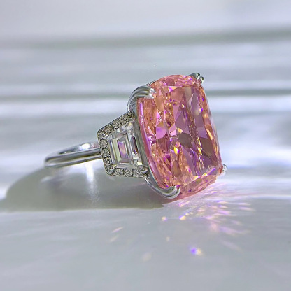 9Ct Pink Cushion Gemstone Three-Stone Ring-Sterling Silver-lornajewelry