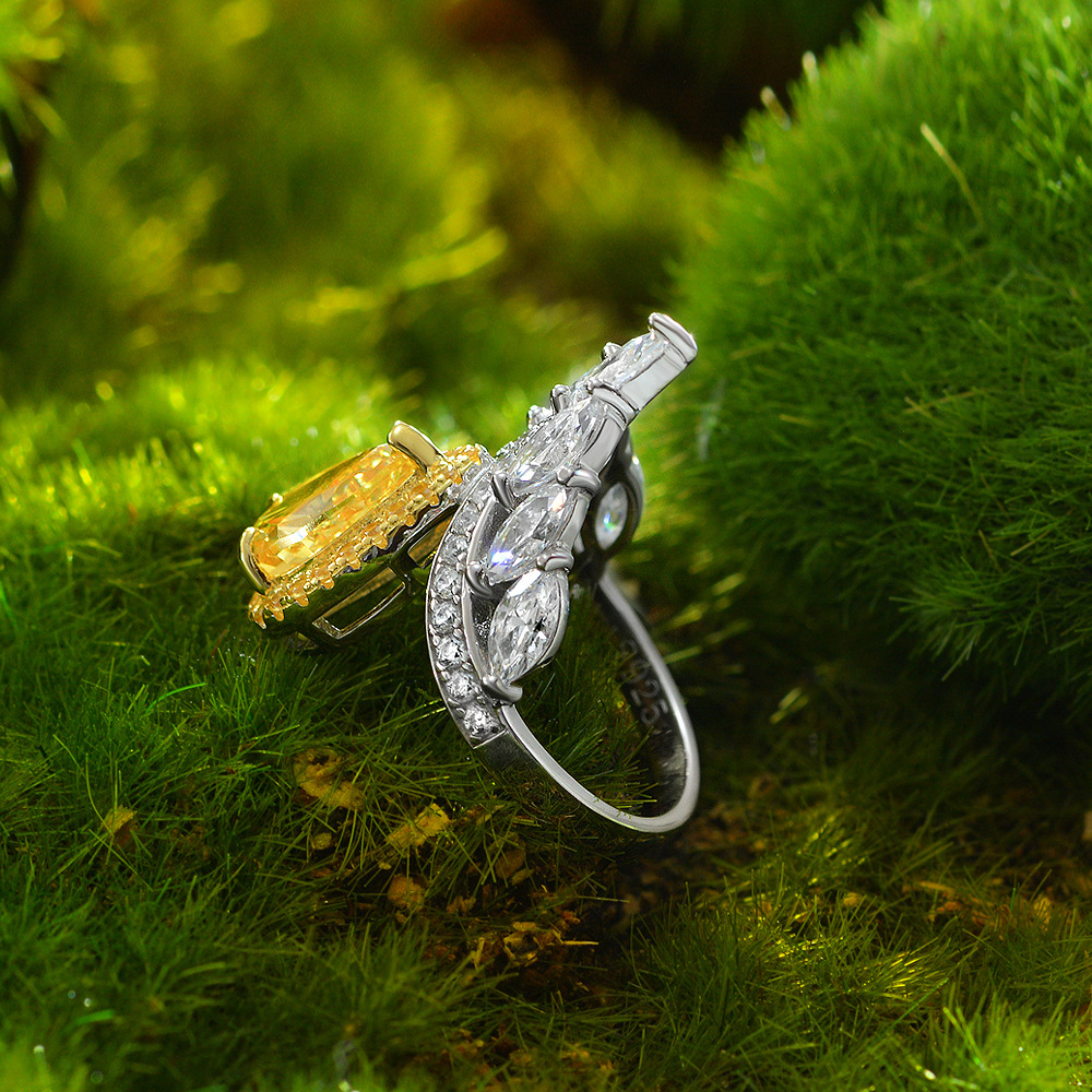 2Ct Yellow Pear Cut Marquise Chevron Halo Setting Ring-Sterling Silver-lornajewelry