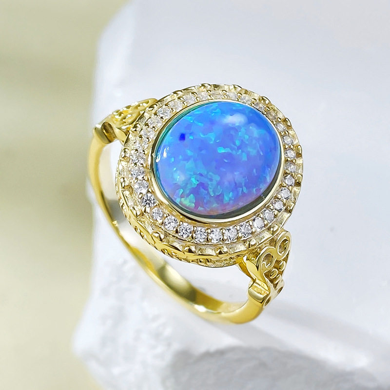 2.5Ct Oval Cut Blue Opal Halo Set Vintage Style Ring-Sterling Silver-lornajewelry