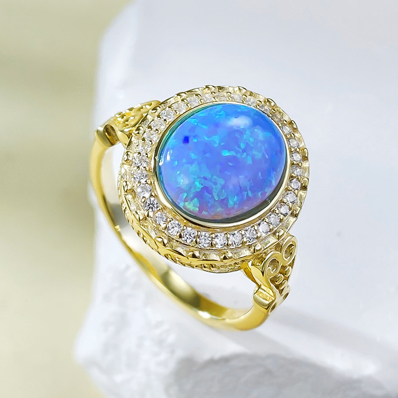 2.5Ct Oval Cut Blue Opal Halo Set Vintage Style Ring-Sterling Silver-lornajewelry