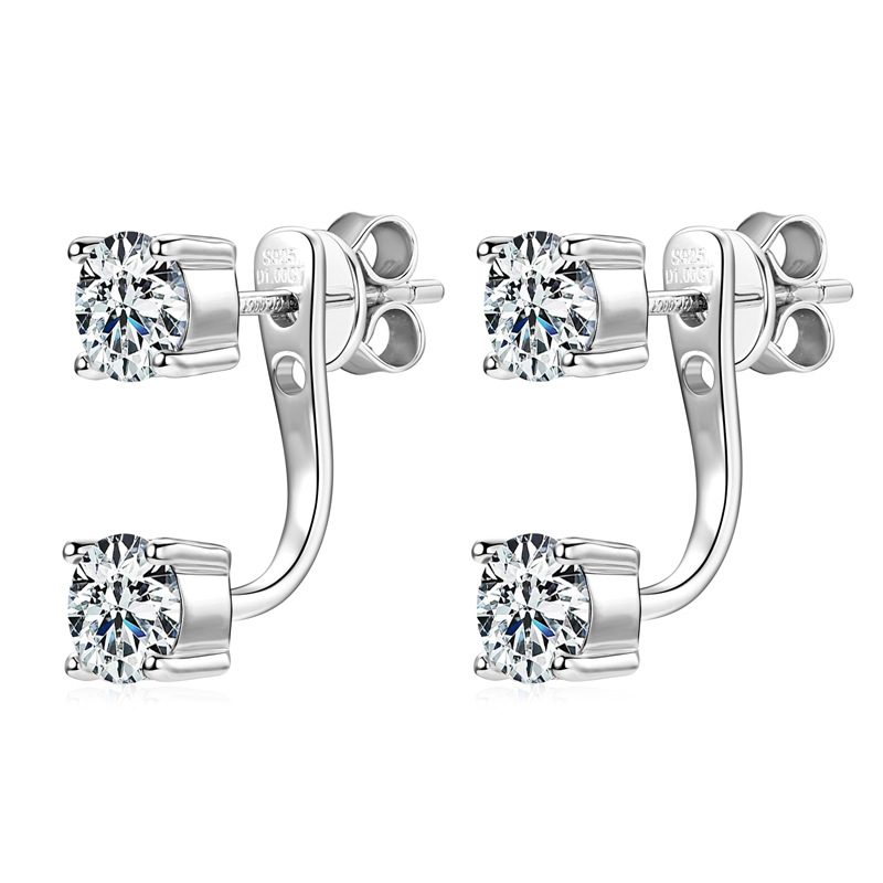 2Ct Moissanite Double-Stud Drop Design Earrings in 925 Silver
