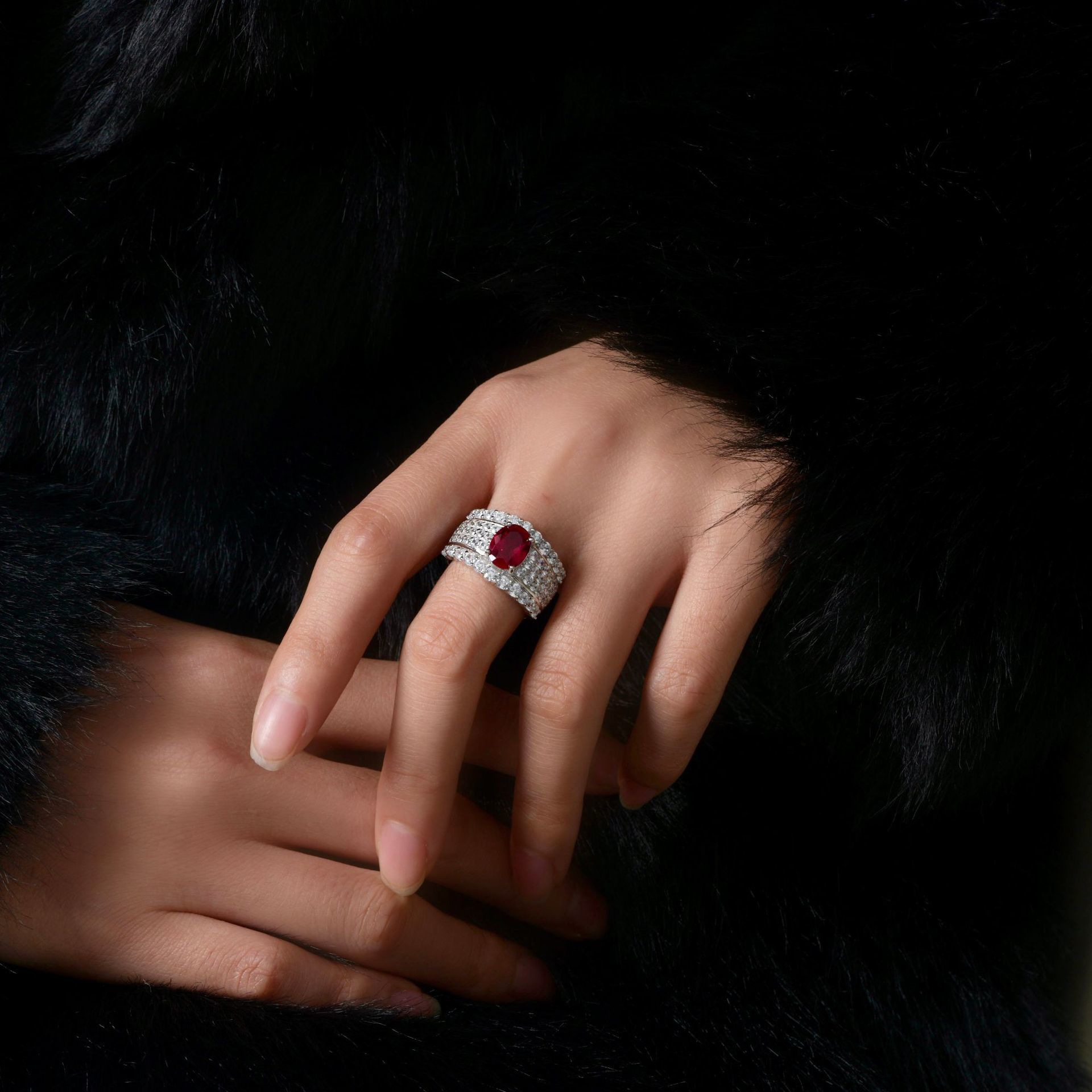 2Ct Oval Cut Red sterling Silver Engagement Ring