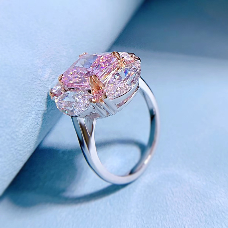 4Ct Pink Diamond Radiant Cut Prong Setting Luxury Style Ring-Sterling Silver-lornajewelry