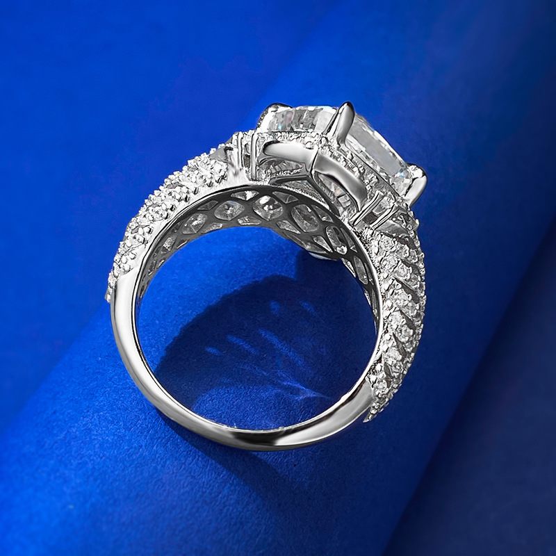 5Ct Cushion Cut Pave Halo Luxury Setting Ring-Sterling Silver-lornajewelry