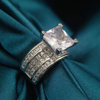 3Ct Moissanite Wide Band Versatile Style 4-Prong Hollow Design Engagement Ring In Sterling Silver