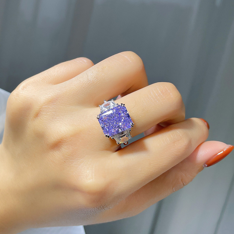 6Ct Purple Radiant Cut Three-Stone Ring-Sterling Silver-lornajewelry