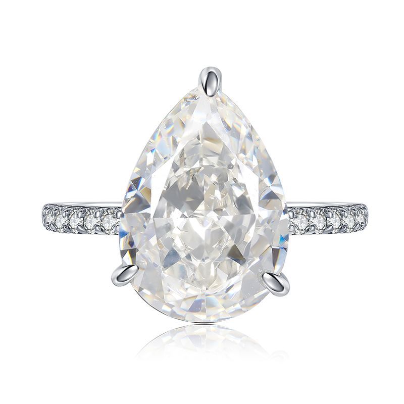 5Ct G-White Pear Cut Pave Setting Ring-Sterling Silver-lornajewelry