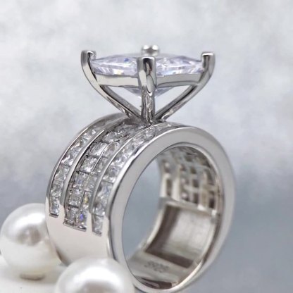 3Ct Moissanite Wide Band Versatile Style 4-Prong Hollow Design Engagement Ring In Sterling Silver