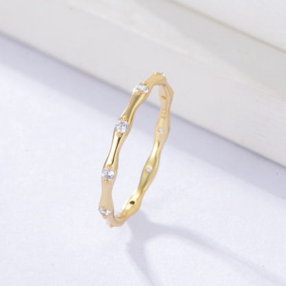 Minimalist Geometric Bamboo-Inspired Fashion Wedding Band in Sterling Silver