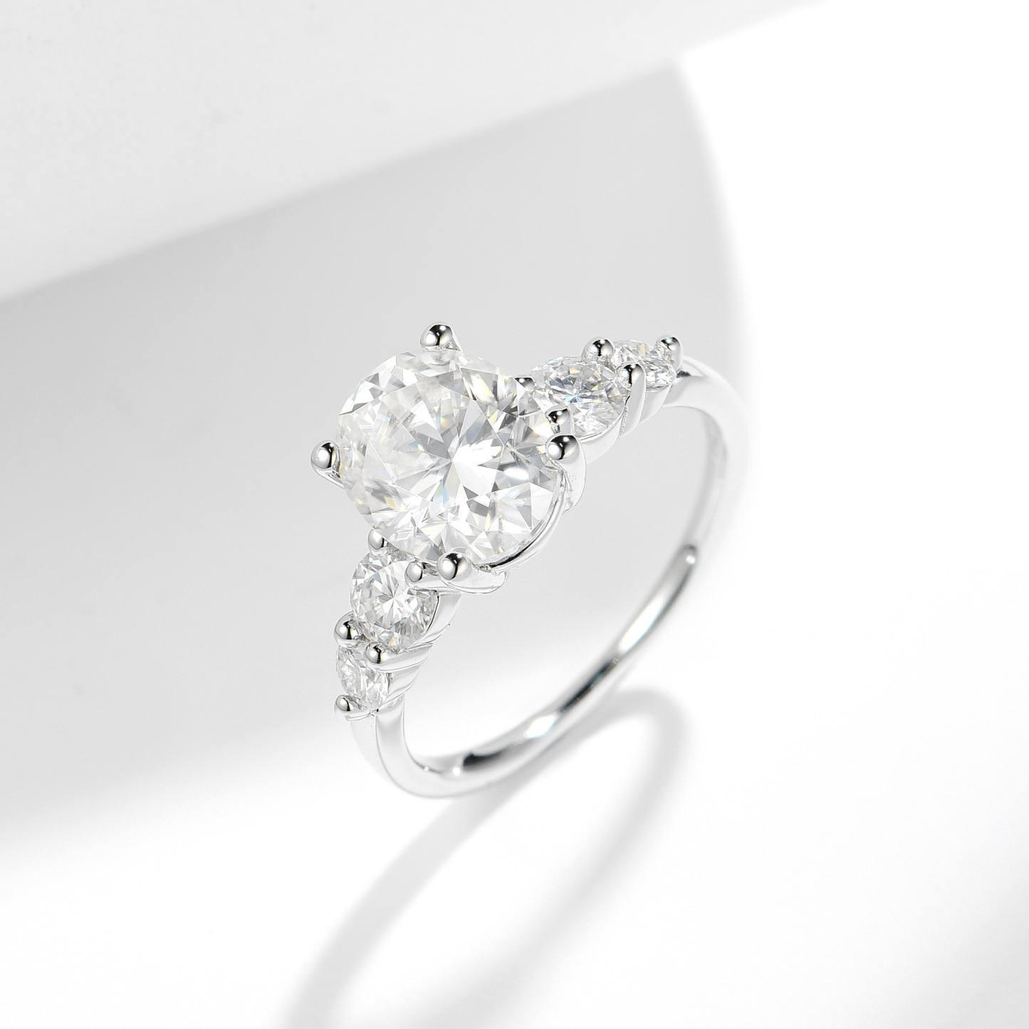 3Ct Moissanite Oval Cut Side Chic Five-Stone Sterling Silver Engagement Ring