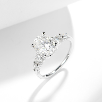 3Ct Moissanite Oval Cut Side Chic Five-Stone Sterling Silver Engagement Ring