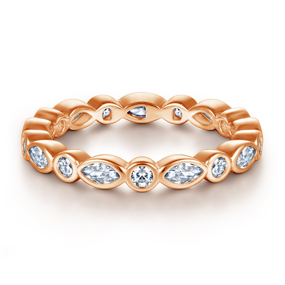 Sterling Silver Stress Relief Gifts Marquise Round Rose Gold White Wedding Band