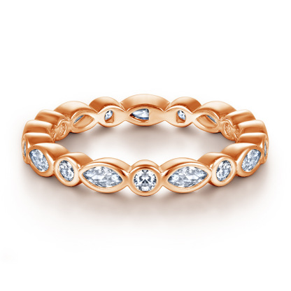 Bezel Marquise Round Full Eternity Wedding Band-Sterling Silver-lornajewelry