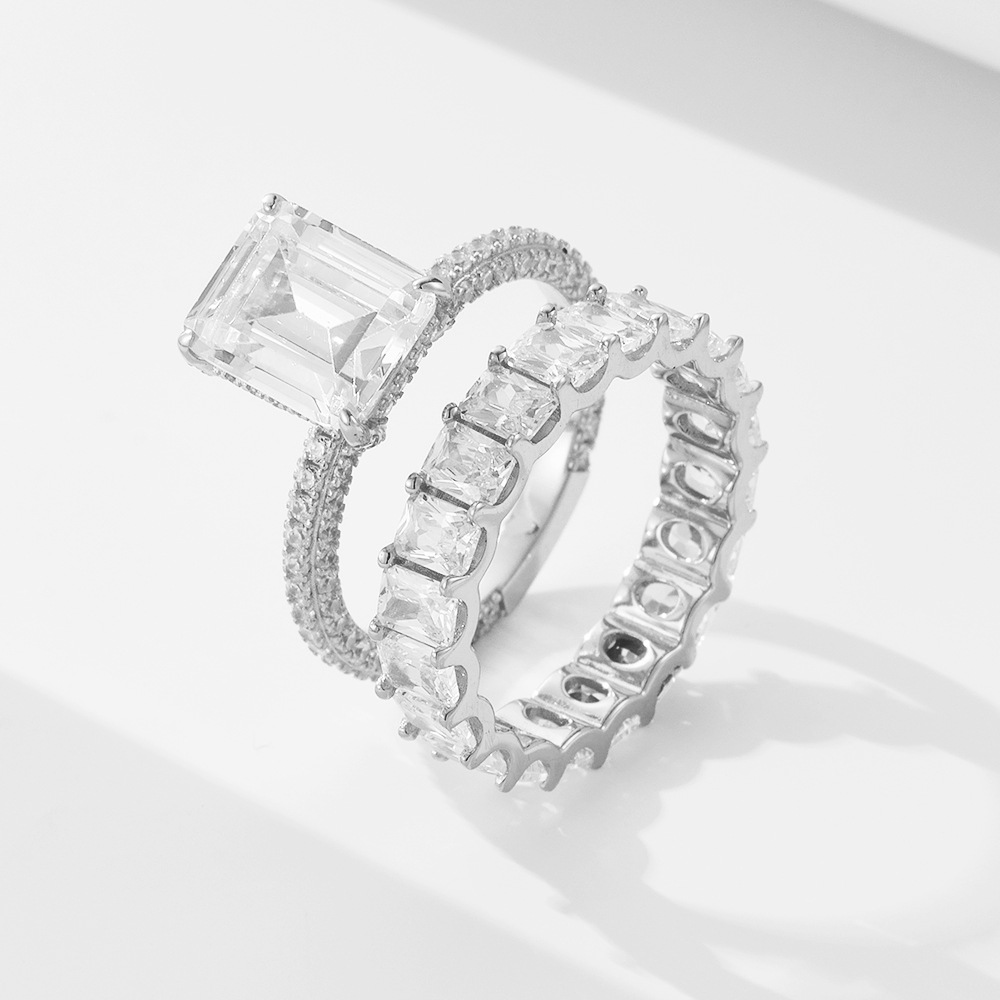 Emerald Cut Wedding Set In Sterling Silver