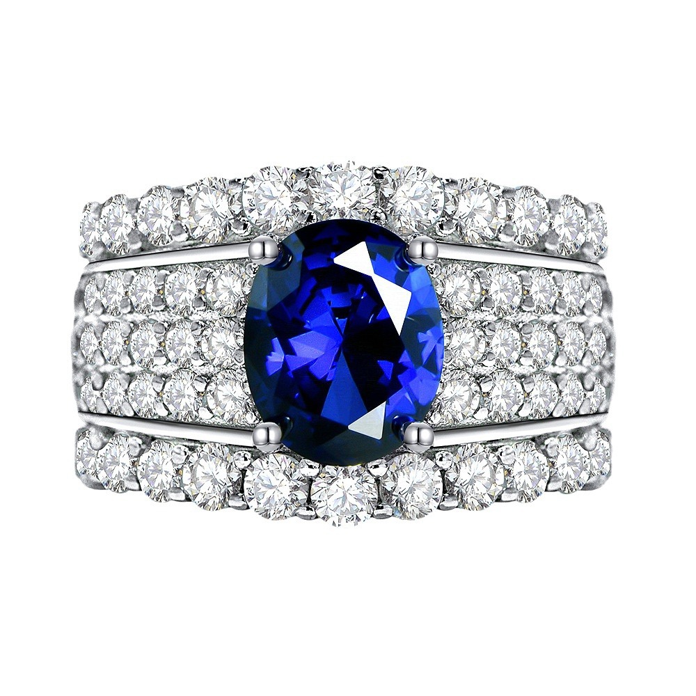 2Ct Oval Cut Blue sterling Silver Engagement Ring