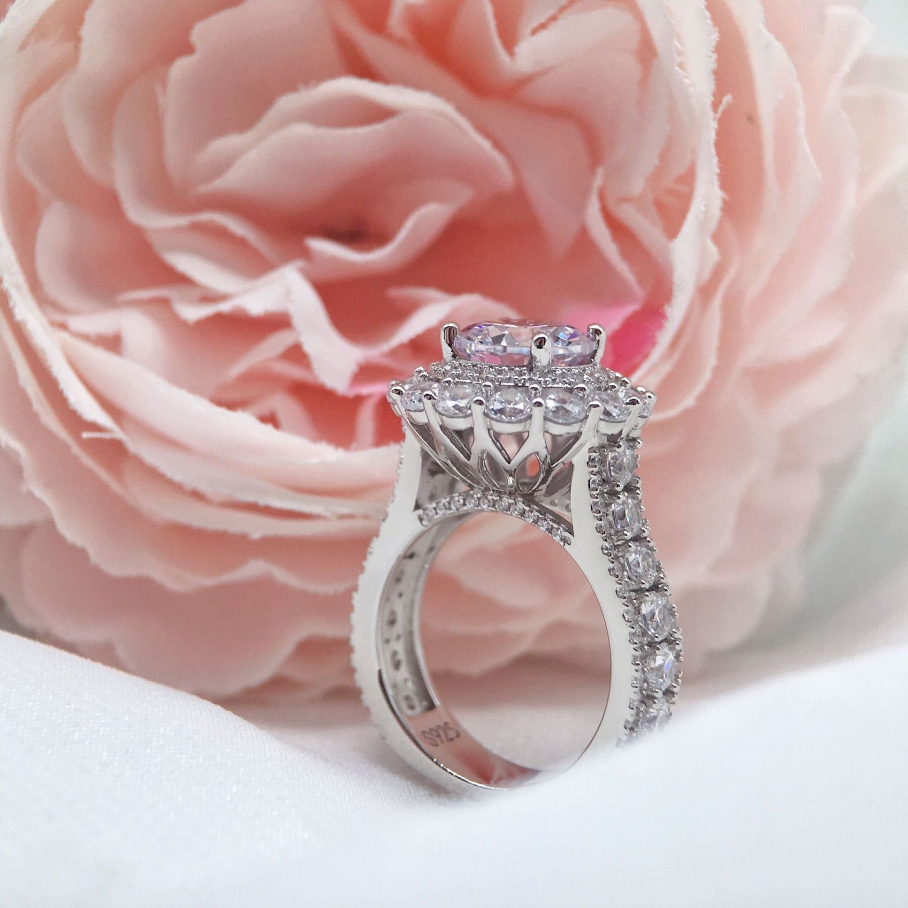 4Ct Round Cut Engagement Ring In Sterling Silver