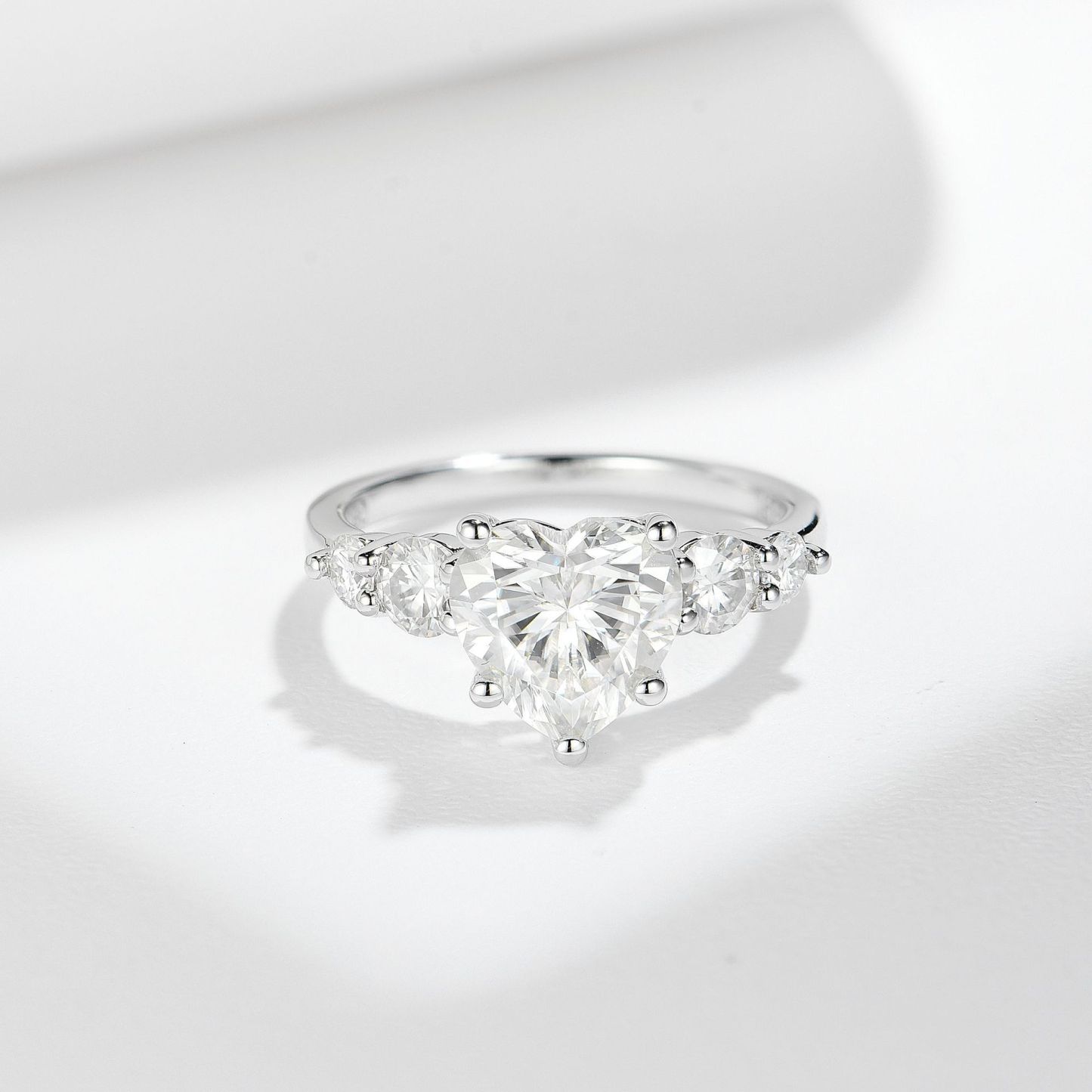 3Ct Moissanite Heart Cut Side Chic Five-Stone Sterling Silver Engagement Ring