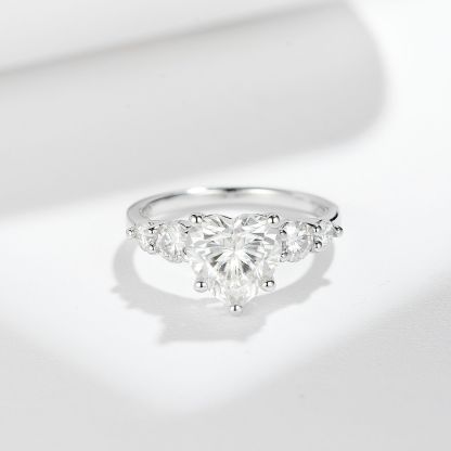 3Ct Moissanite Heart Cut Side Chic Five-Stone Sterling Silver Engagement Ring