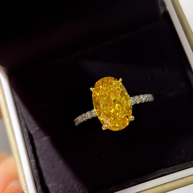 4.5Ct Yellow Oval Gemstone Gold Prong Setting Ring-Sterling Silver-lornajewelry