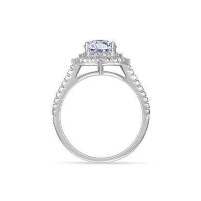 1Ct Moissanite Heart Cut Double Halo Split Shank Sterling Silver Engagement Ring