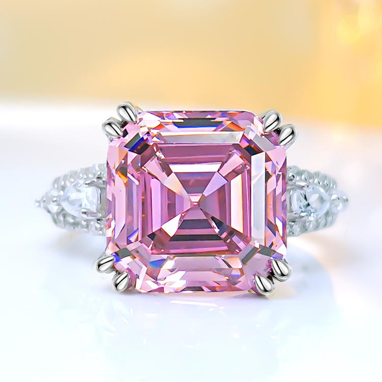 5Ct Gorgeous Asscher Cut Morganite Pink Engagement Ring-Sterling Silver-lornajewelry