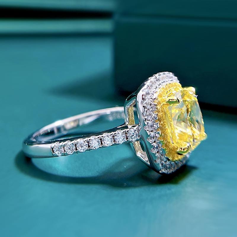 2.5Ct Cushion Cut Yellow Gemstone Double Halo Design Ring-Sterling Silver-lornajewelry