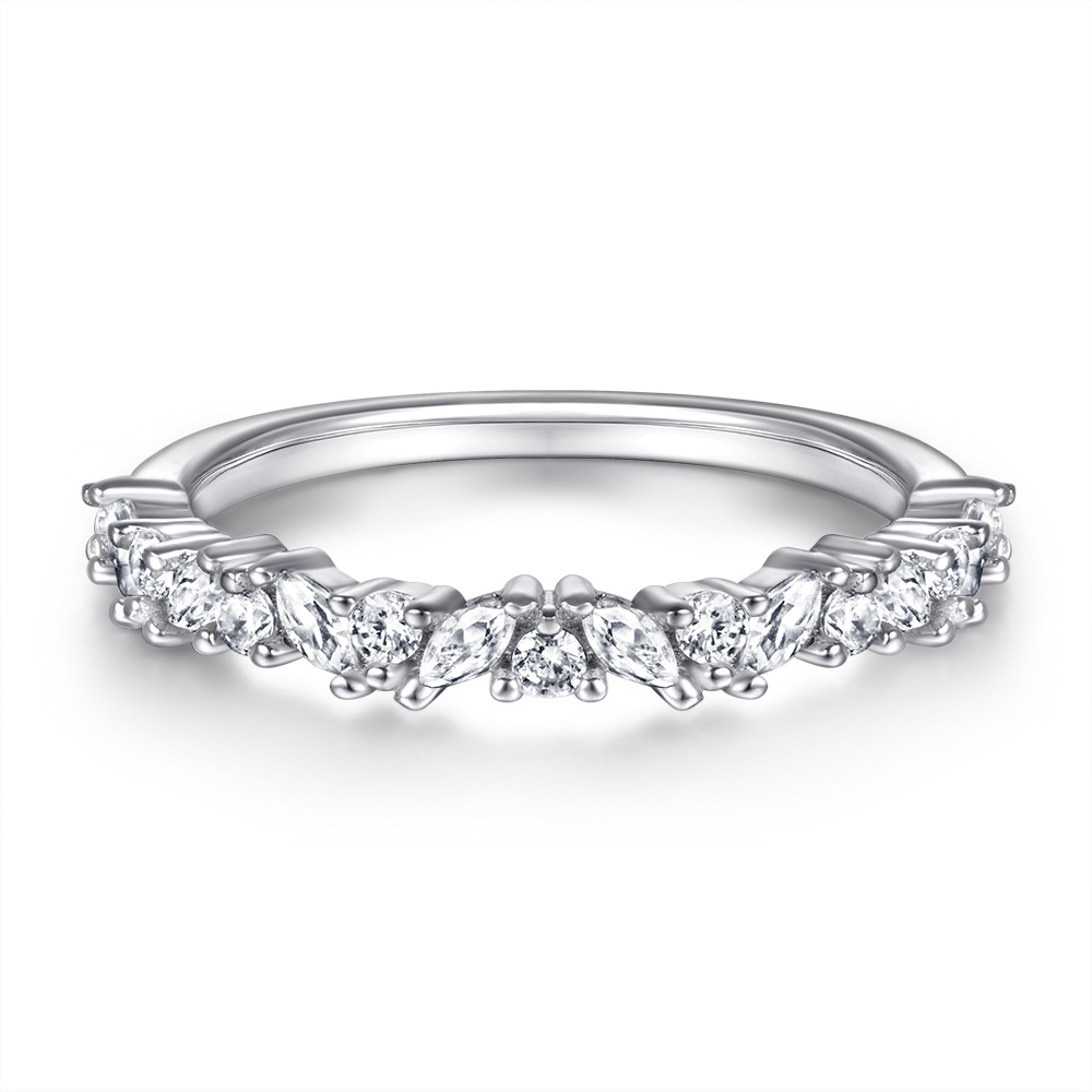 Sterling Silver Classic Half Eternity Thin Wedding Band 