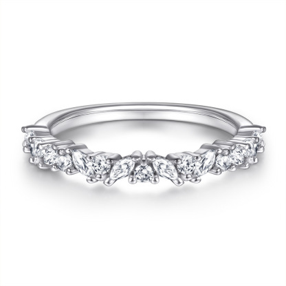 Sterling Silver Classic Half Eternity Thin Wedding Band 