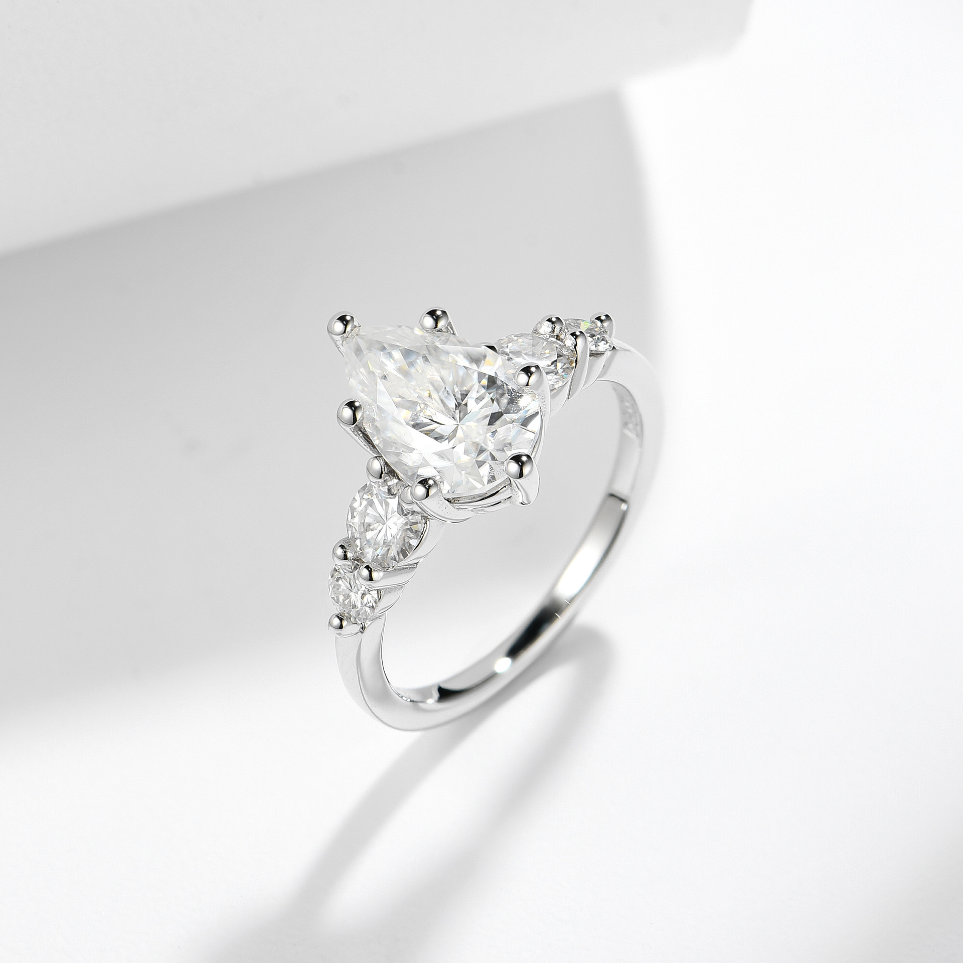 3Ct Moissanite Pear Cut Side Chic Five-Stone Sterling Silver Engagement Ring