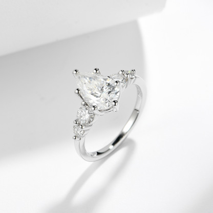 3Ct Moissanite Pear Cut Side Chic Five-Stone Sterling Silver Engagement Ring