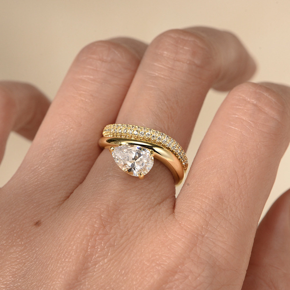 2Ct Pear Cut Pave Crossover Bridal Ring Set for Women In Sterling Silver