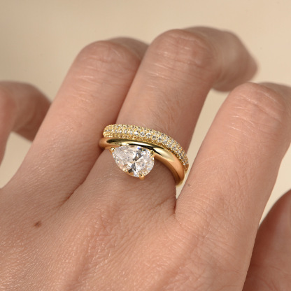 2Ct Pear Cut Pave Crossover Bridal Ring Set for Women In Sterling Silver