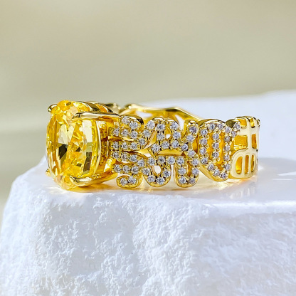 1.5Ct Oval Cut Yellow Diamond Channel Setting Ring-Sterling Silver-lornajewelry
