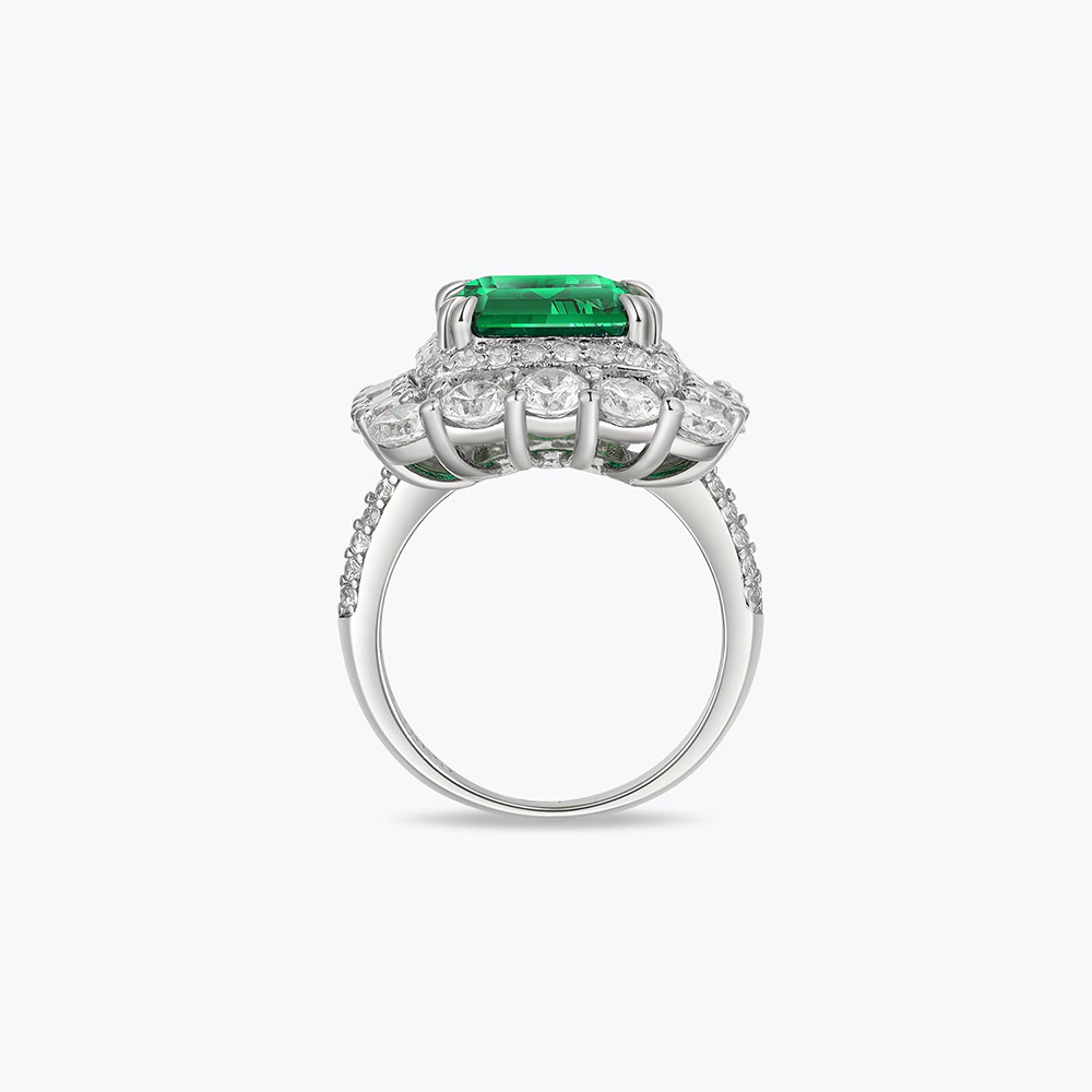 7Ct Green Emerald Cut Halo Setting Classic Ring-Sterling Silver-lornajewelry