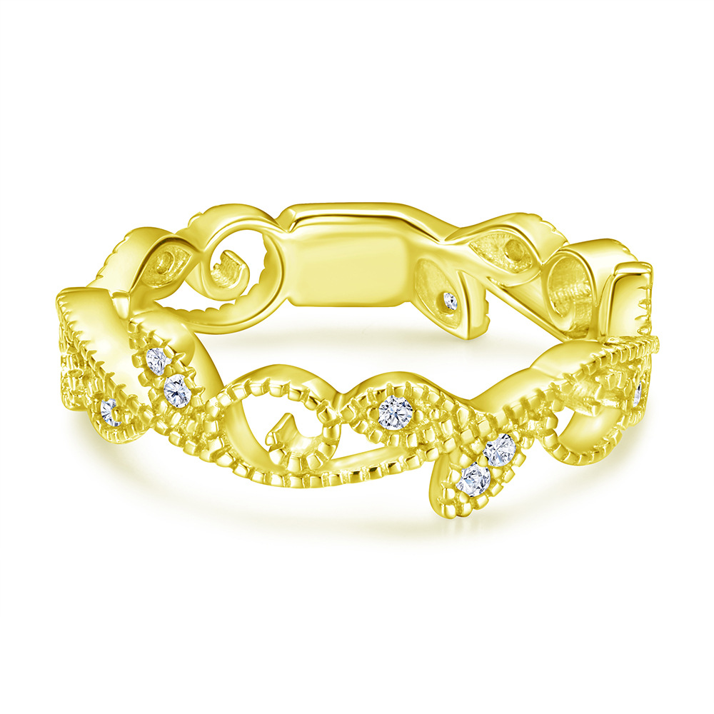 Fancy Vines Yellow Gold Rose Gold White Flower Leaf Wedding Band