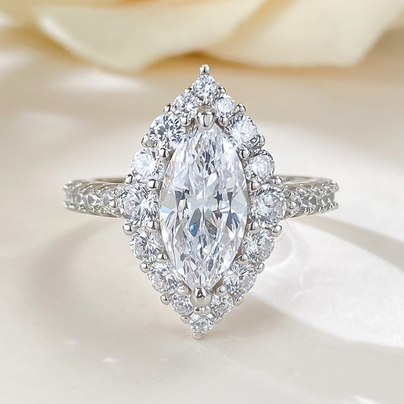 1.5Ct White Marquise Cut Pave Setting Classic Style Ring-Sterling Silver-lornajewelry