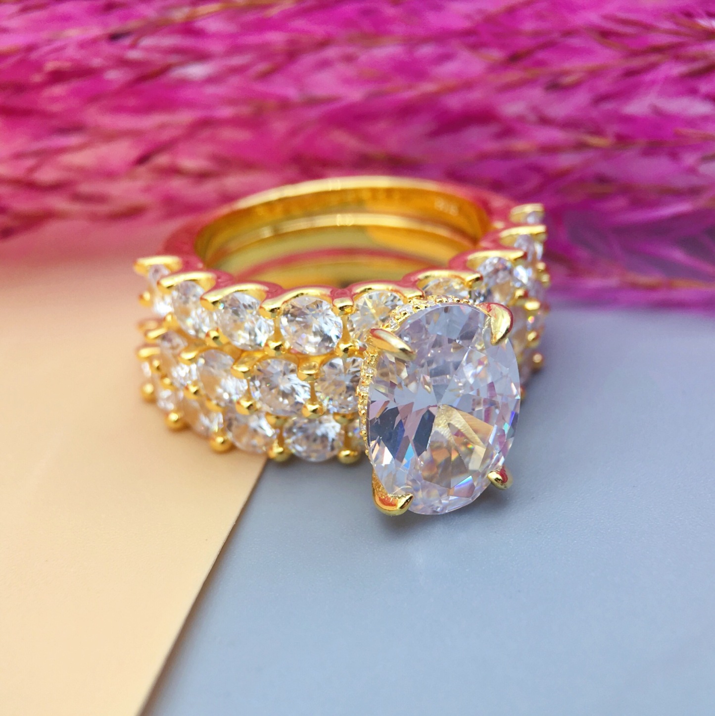 9CT Oval Cut 3-Piece Wedding Ring Set in Sterling Silver-Sterling Silver-lornajewelry