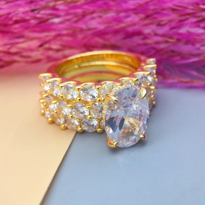 9CT Oval Cut 3-Piece Wedding Ring Set in Sterling Silver-Sterling Silver-lornajewelry