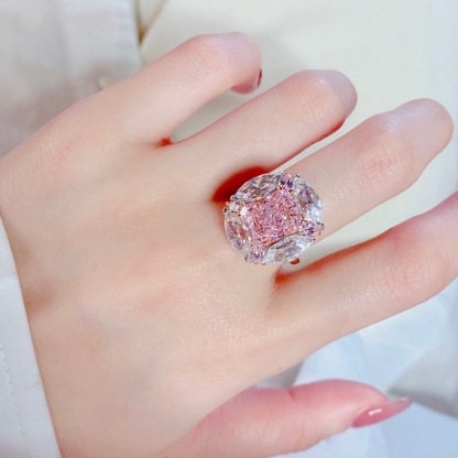 4Ct Pink Diamond Radiant Cut Prong Setting Luxury Style Ring-Sterling Silver-lornajewelry