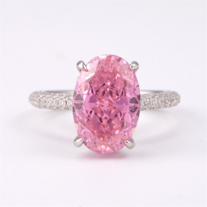 5Ct Oval Cut Ice Crushed 3-Sided Pave Engagement Ring in Sterling Silver